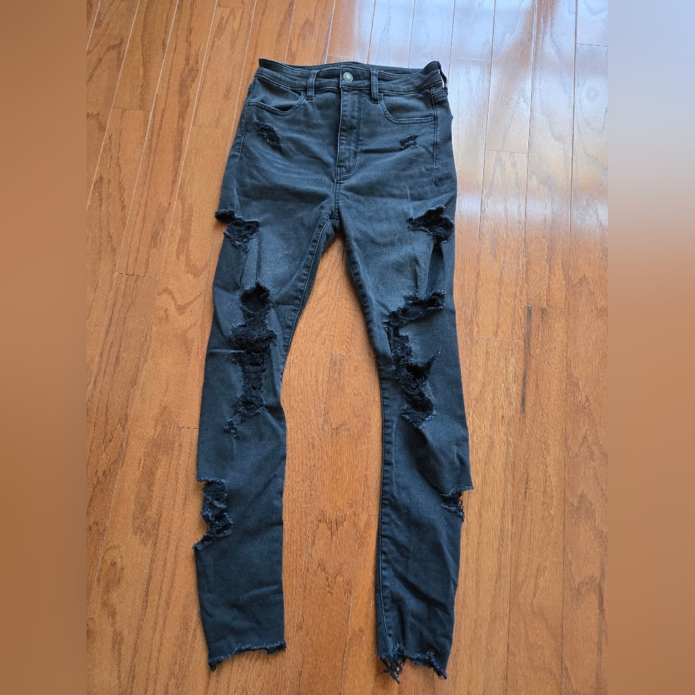 American Eagle Outfitters Black Distressed Skinny Jeans